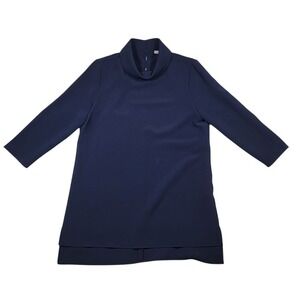 P.A.R.O.S.H. Women's 3/4 Sleeve Blouse Sz M Medium Blue Turtleneck Collar Halter